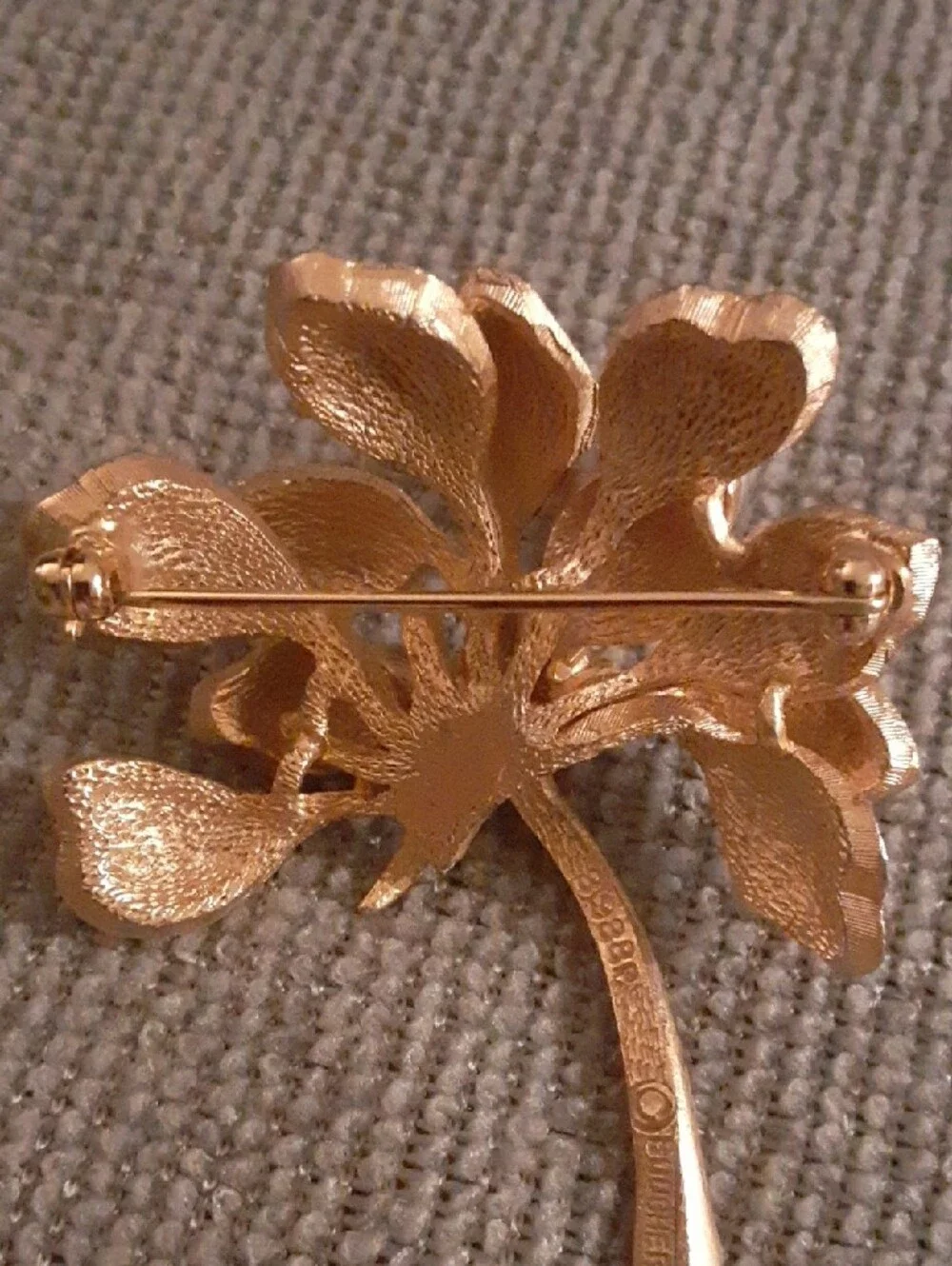 Vintage Marcel Boucher Orchid Gold Leaf Brooch 8388 Rhinestone
